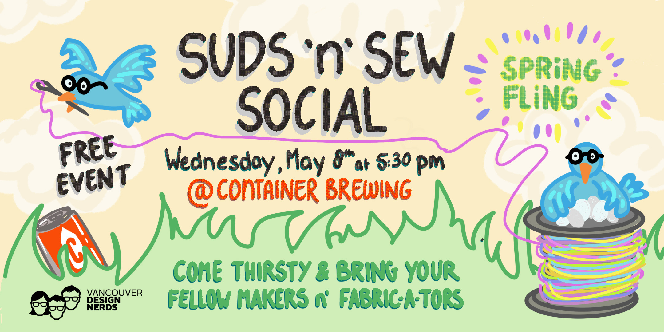 Suds n’ Sew Social — Spring Fling on May 8th!